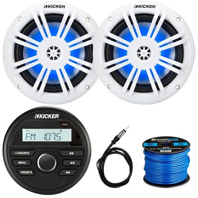 Kicker Gauge Style Radio USB/AUX Receiver, 2x 6.5'' 150W Speakers, Antenna, Wire