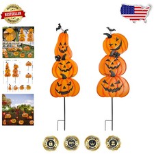 Durable Halloween Yard Stakes 2 Pack - Metal Pumpkin Garden