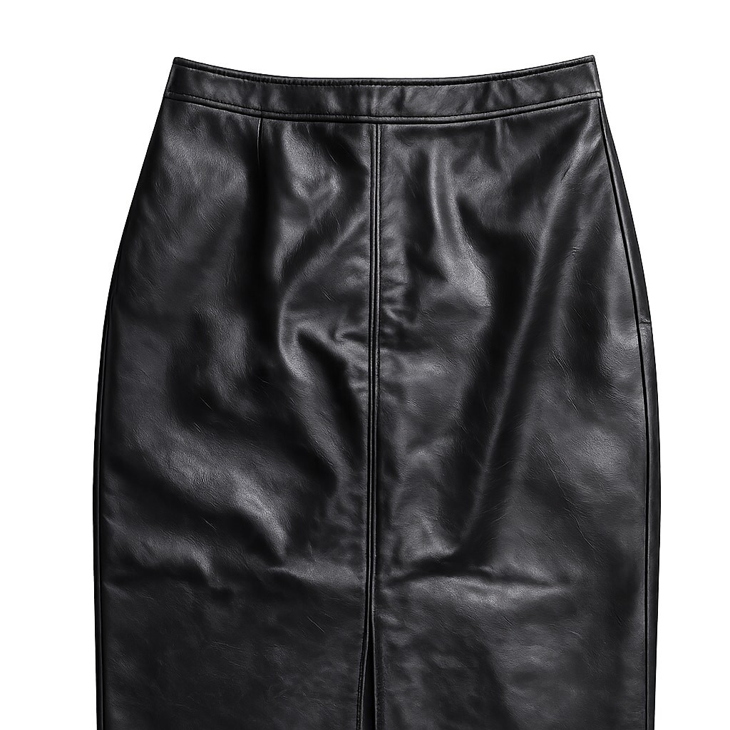 Zara Black Faux Vegan Leather Midi Pencil Skirt High Waist Front Slit Sz Medium thumbnail 2