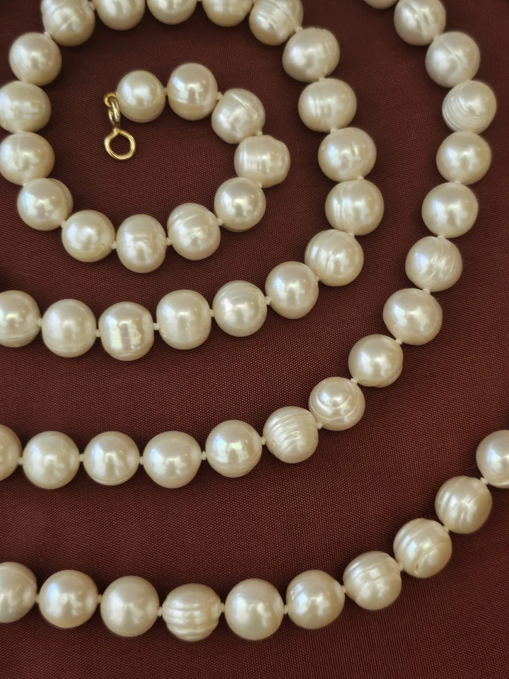 Collana LUNGA di Perle Acqua Dolce montatura Arg Sterling dorato.  - Immagine 3 di 4