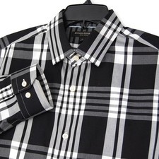 Banana Republic Mens Non Iron Plaid Button Down Shirt Black White Size Medium