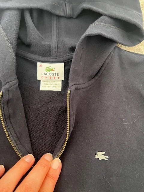 Sudadera con Capucha Lacoste Sport Mujer Algodón Cremallera Completa Talla 36 S/M NUEVA Diseñada Francia Foto 3 de 4