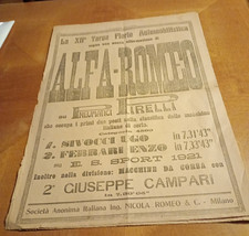 ENZO FERRARI , - Targa Florio 1921 - ALFA ROMEO , 2. PLATZ - 1921er Zeitung
