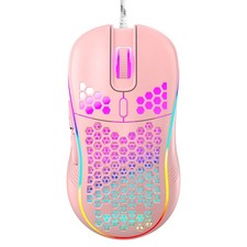 Honeycomb Wired Gaming Mouse RGB On Off Switch 7200 DPI Ergonomic Pink
