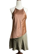 Le Lis Collection Satin Mini Slip Dress Womens Brown Backless Dress Strappy Sz S