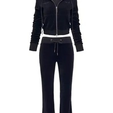 Excited Girl Velour Track Set with Heart Design, Black, S