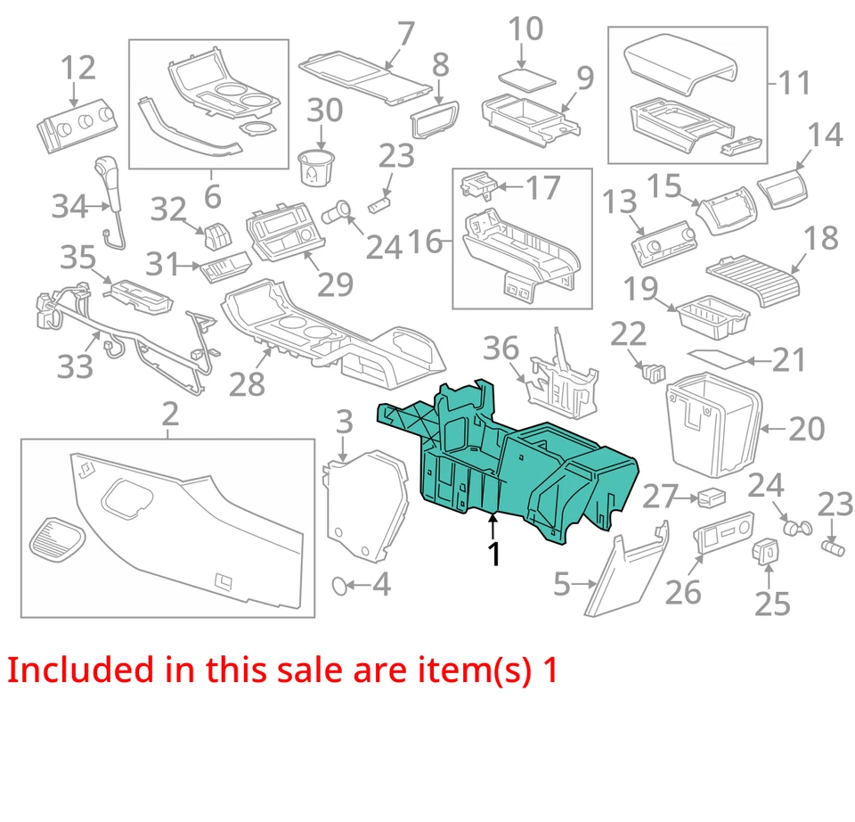 Compatível com 2013 - 2017 GMC ACADIA SLT console central piso frontal cinza = 832 fabricante de equipamento original - Imagem 4 de 4