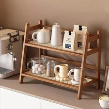 Wicker-Look Coffee Station Organizer, Bamboo Mug Holder Countertop, Kitchen