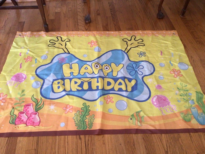 Cartoon Sponge Birthday Decorations Banner for Yellow,39x59 undersea theme K