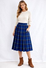 Vintage Pendleton 100 Wool Blue Red Plaid Pleated Long Skirt Size 8