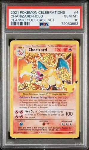 PSA 10 Charizard Celebrations Classic 4/102 Holo Base Set Pokemon Card 2021