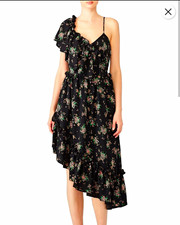 MSGM Kleid 34 schwarz/mehrfarbig Blumen Rüsc...