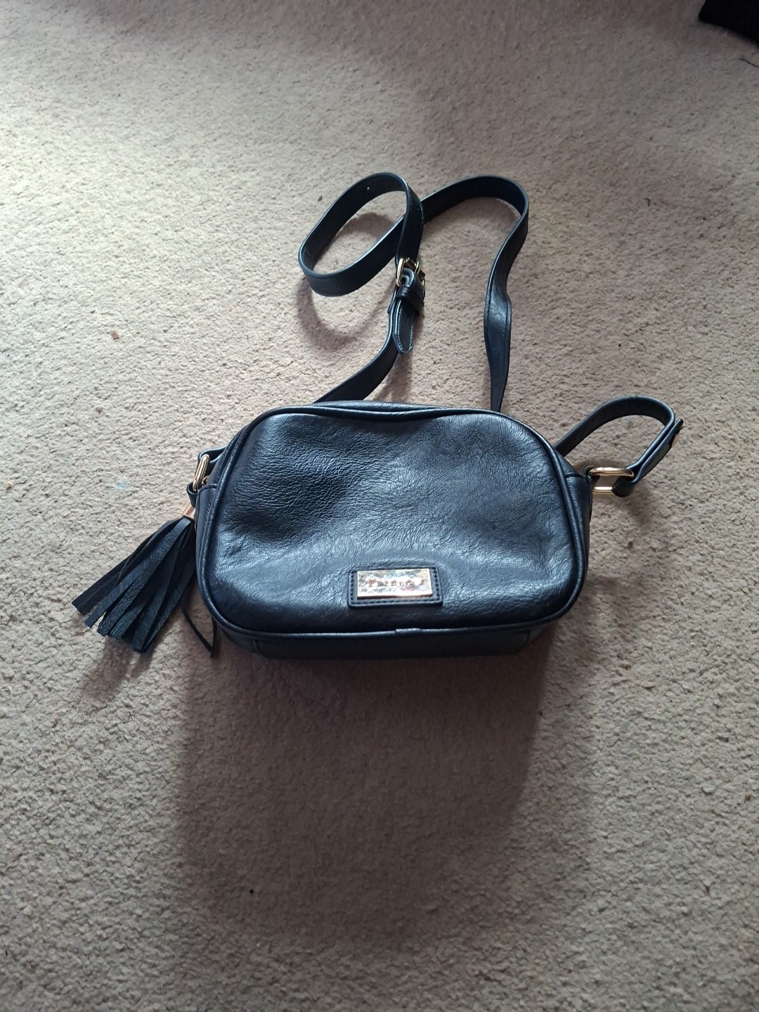 Dune London Black Faux Leather Crossbody Handbag Branded Detail RRP £69 UK image 2