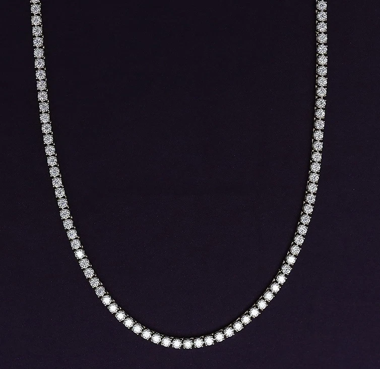 Men's Yellow Gold Plated Genuine Diamond 1 Row Necklace Chain 3.5 MM 24 Inches - Image 2 of 4