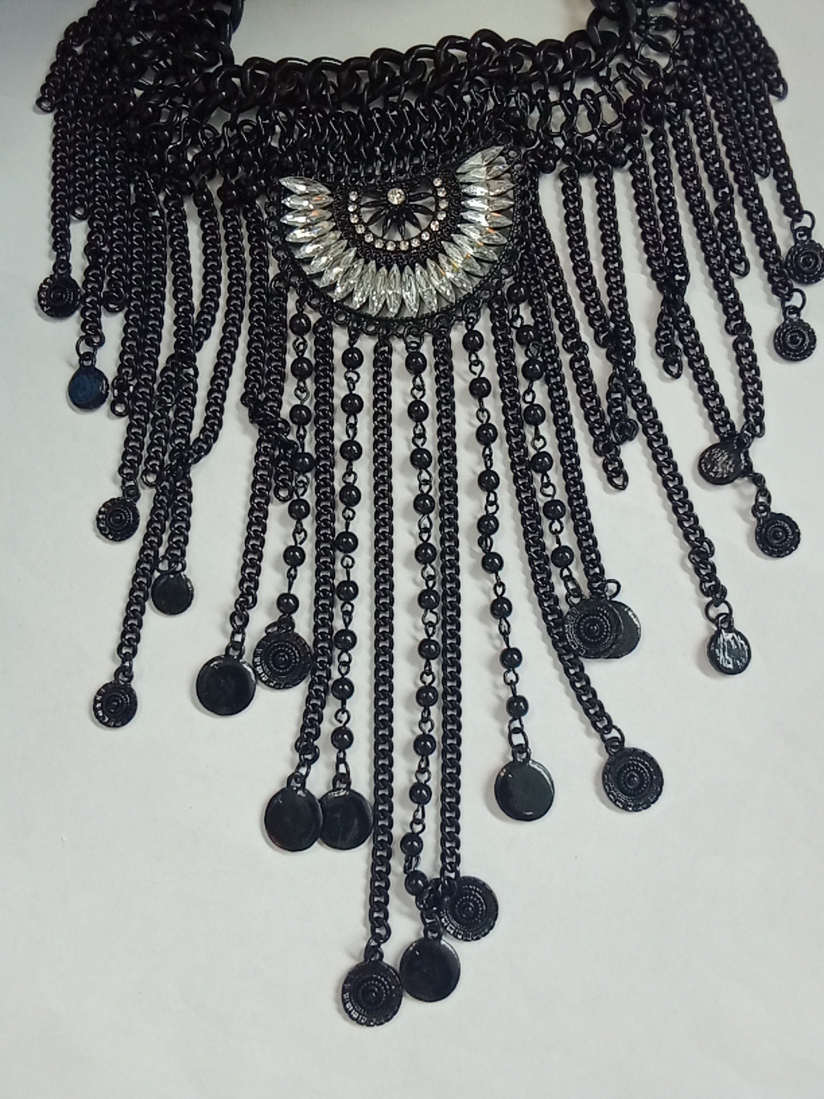 Large Statement Cascading Bib Type Necklace Black… - image 4