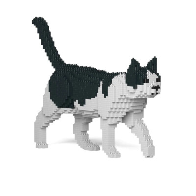 JEKCA Building Blocks, Bausatz,Katze schwarz-weiss,Cat black-white,29 cm Höhe