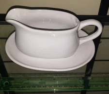 White Sauce Gravy Boat Bowl and Saucer Made by Over and Back from INDONESIA 