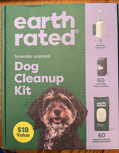 Earth Rated Brand Lavender Scent Dog Cleanup Kit:  Dispenser, 60 Bags, Wipes