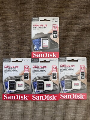 Lot 4 SanDisk - Ultra PLUS 64GB/ 128GB SDXC UHS-I Memory Card