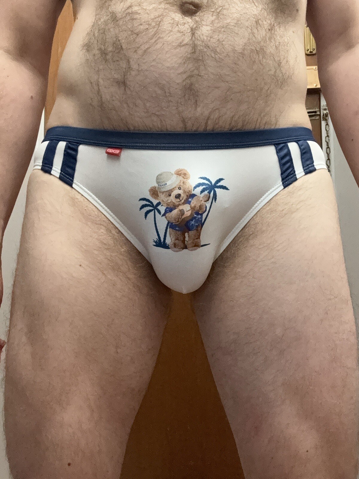GX3 Teddy Bear Beach White Navy Blue Bikini Briefs Japanese Small / Medium