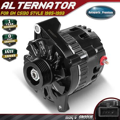 Black Alternator for GM CS130 Style 1985-1993 12V 160A 6 Groove Serpentine Belt