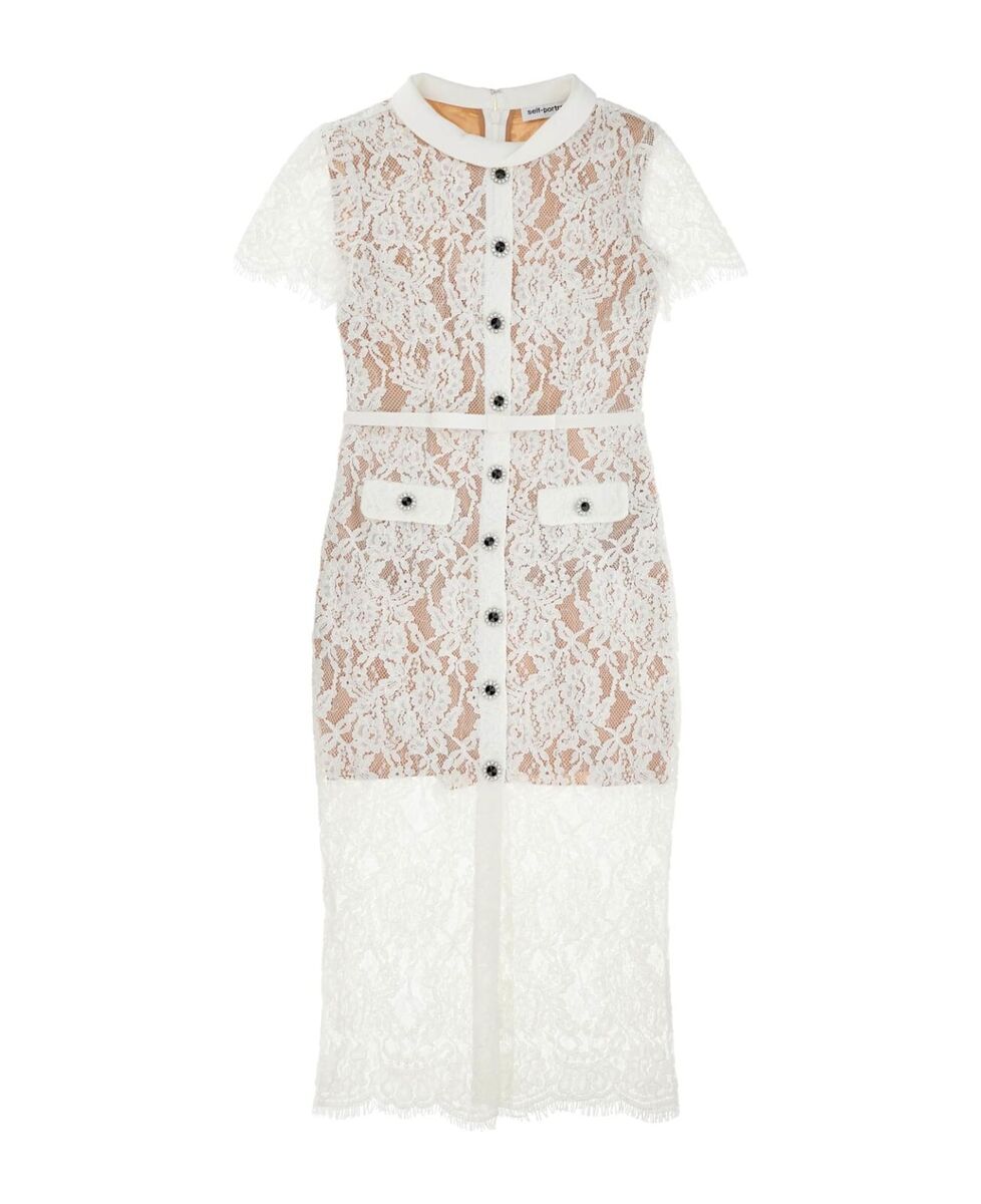 Self- portrait Women's White Lace Button Midi Dress | eBay