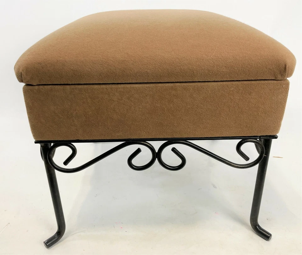 12" Modern Bent Metal Bottom Microsuede Fabric Tan Square Storage Foot Stool - Image 2 of 4