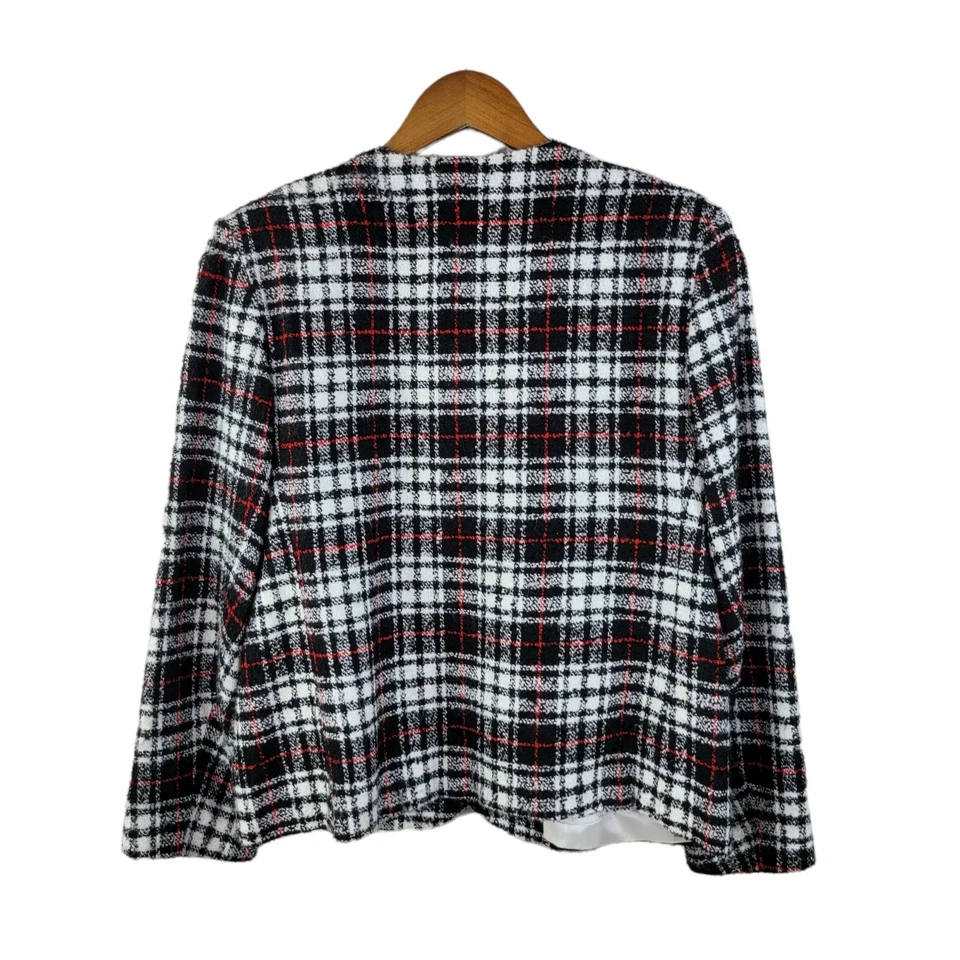 复古羊毛混纺格子西装外套夹克,尺寸 12 Petite Dark Academia 珍珠纽扣 — 第 3/4 张图片