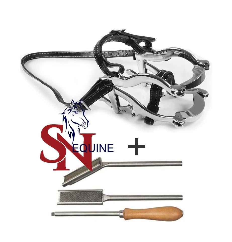 SN EQUINE Equine Dental Kit Speculum Horse Mouth Gag Wood Float & 4000 Series Speculum