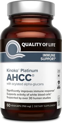 Kinoko Platinum AHCC 750 mg - Immune Supplement - Quality of Life - 60 Count