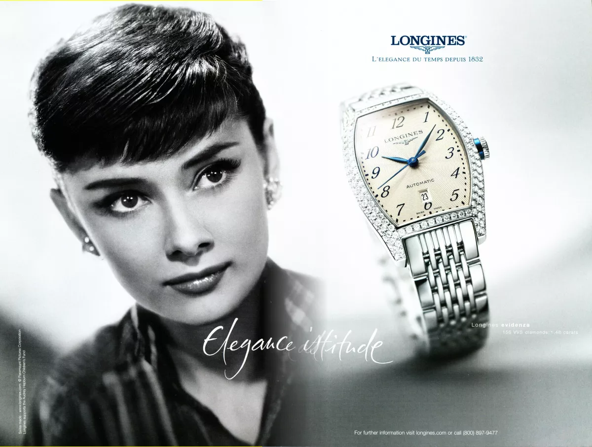 LONGINES WATCH MAGAZINE promo ad 62 ORIGINAL AUDREY HEPBURN 2PGS AD