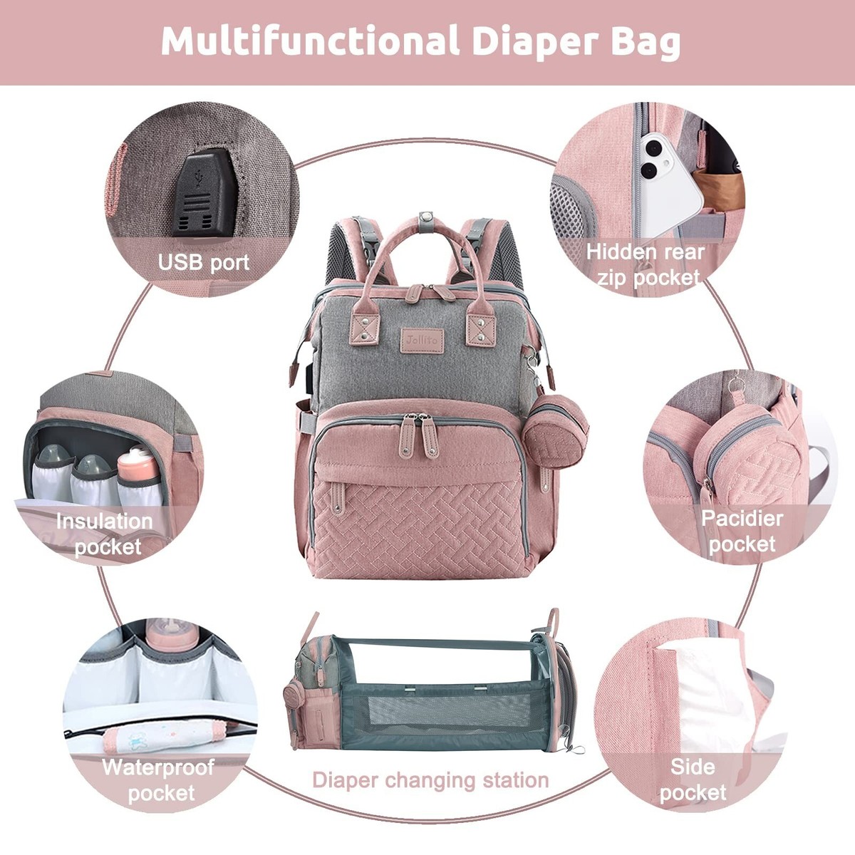 JOLLITO Baby Diaper Bag Backpack Amazon.com: JOLLITO Diaper Bag Backpack with Changing  main image 2