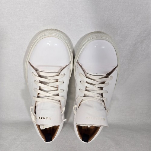 NAHARIYA Old Money Normcore WHITE Patent Leather Sneakers Shoes Men's Size 8.5. - Picture 7 of 22