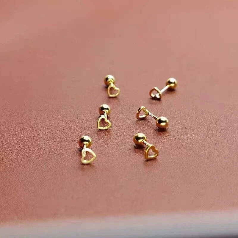 Womens Tiny Gold Heart Screw Back Stud Earrings Surgical Steel Trendy Jewelry - Image 3 of 4