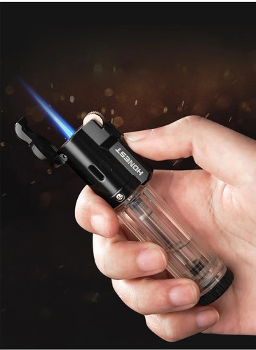 Lighter Transparent Gas Chamber Windproof Blue Flame Grinding Wheel Cigar - Picture 13 of 28