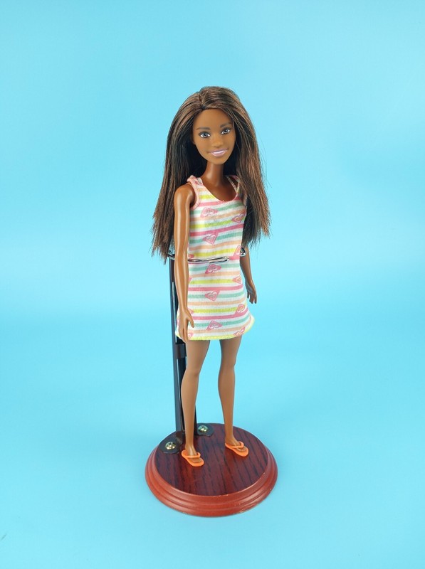 Mattel 2019 AA Beach Barbie Doll USA Flag Swimsuit + Roxy Dress & Flip Flops VG