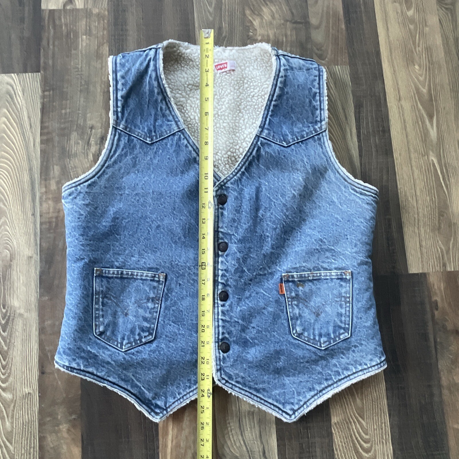 VINTAGE Levi's Vest Men size Large Blue Denim Sherpa Lined WorkOrange