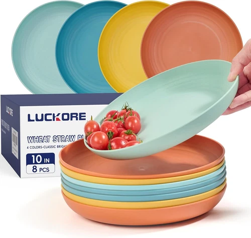 10 inch Deep Dinner Plates Set of 8 Wheat Straw Plates, Unbreakable Dinner Di... - Picture 1 of 2