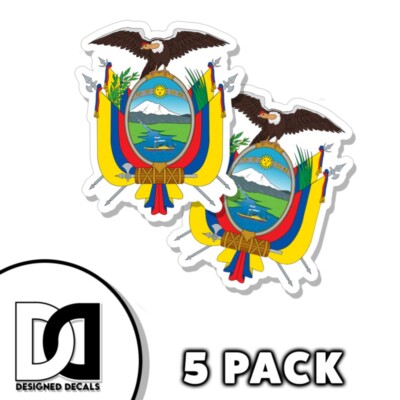 Ecuador Crest Sticker Self Adhesive 3 inch Ecuadorian flag Decals 5pk