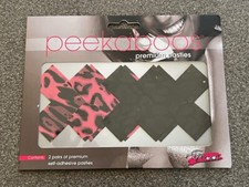 Peekaboos Black Neon Pink Leopard "X" Cross Pasties Self Adhesive 2 pairs
