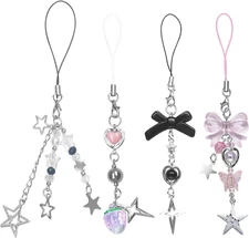 1-4PCS Cute Phone Charms Aesthetic Y2K Cell Phone Charms Strap Pink Strawberry B
