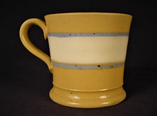 RARE ANTIQUE 1800s AMERICAN SMALL BLUE & WHITE BAND MUG YELLOW WARE MINT