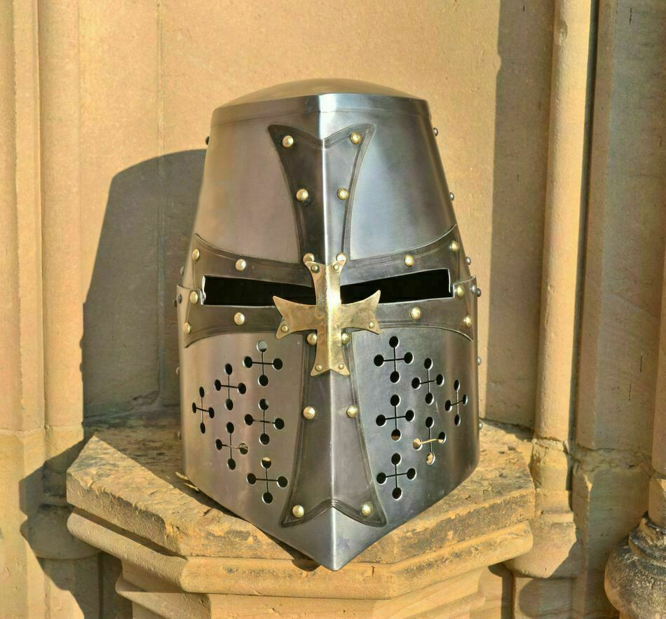 Medieval Helmet Collectible Knight Templar Helmet Crusader Costume Armor Gift-image