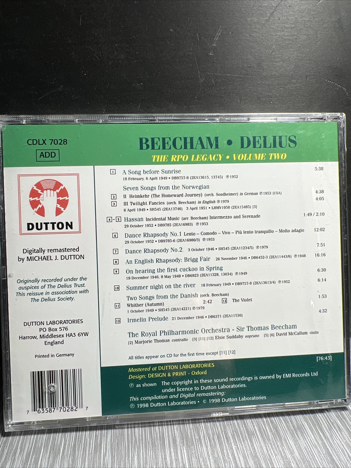 FREDERICK DELIUS - Beecham Conducts Delius: The Rpo Legacy Vol. 2 CD ...