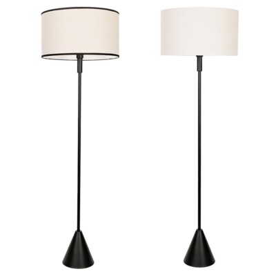Mitch Dreieck Schwarz Metall Stehlampe Natur Leinen Schirm Wohnzimmer LED Leuchte