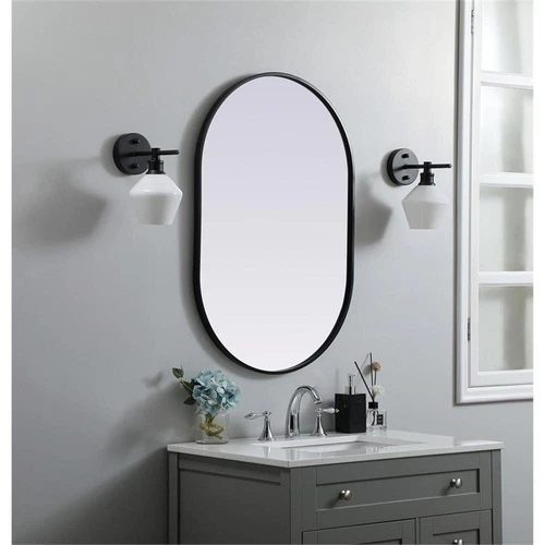 Elegant Decor Asha 24x36" Oval Modern MDF Wood/Iron Mirror in Black - Picture 10 of 11