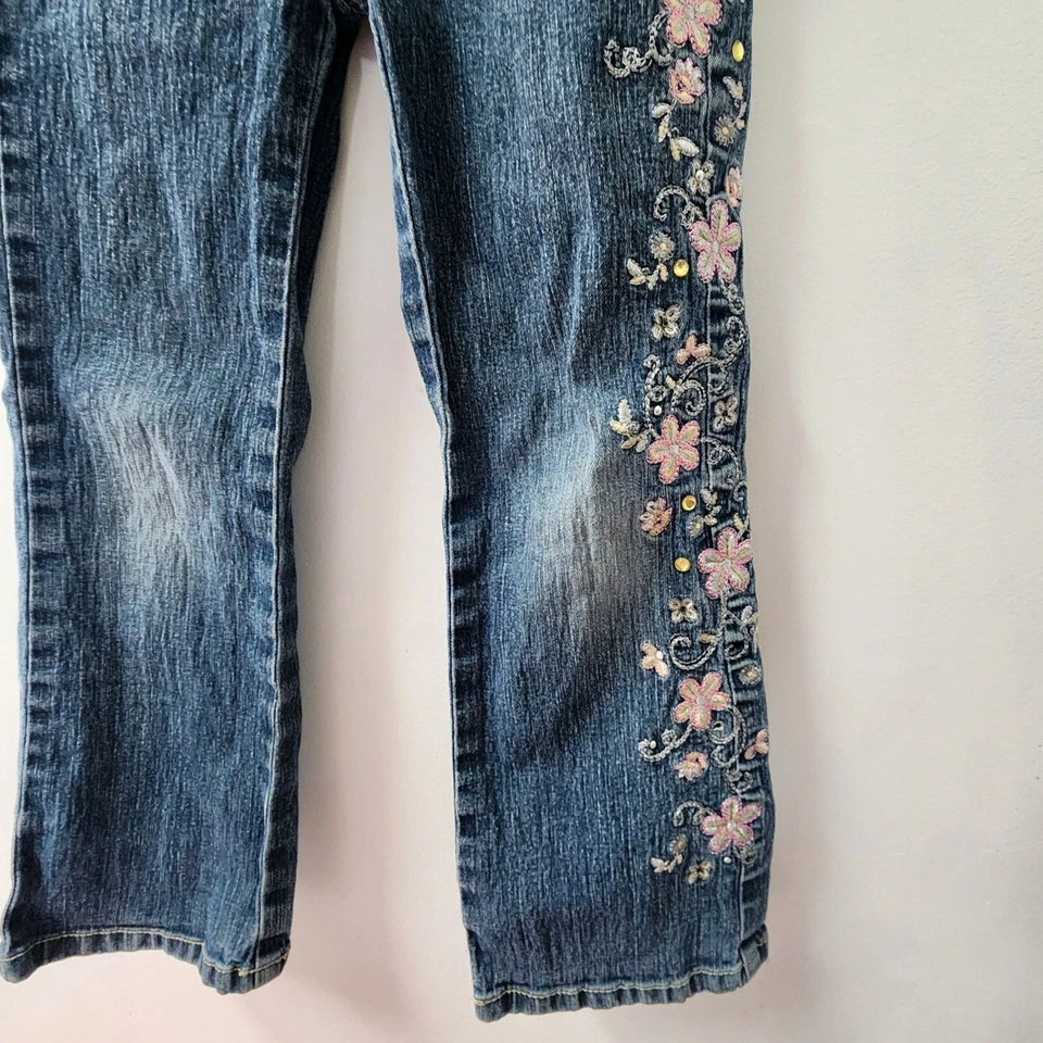 Jeans Bongo Niñas Talla 5 Niños Grandes Corte Bota Y2K De Colección Bordados Deslumbrante Denim Foto 3 de 4