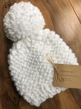 NEW Hand Knitted Baby Boy Girl Beanie Hat Cap Newborn White