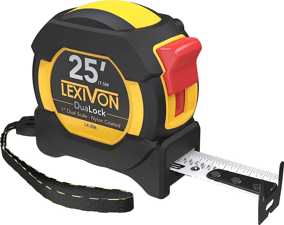 25Ft/7.5m DuaLock Tape Measure  1-Inch Wide Blade With Nylon Coating, –