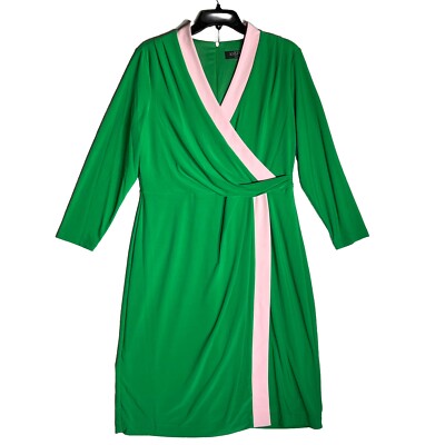 Kasper Womens Colorblock Midi Wrap Dress Green L Kasper Womens Colorblock Midi Wrap Dress Green L